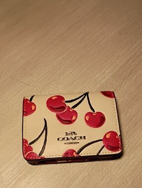 Coach Small Wallet White with Red Cherry Motif